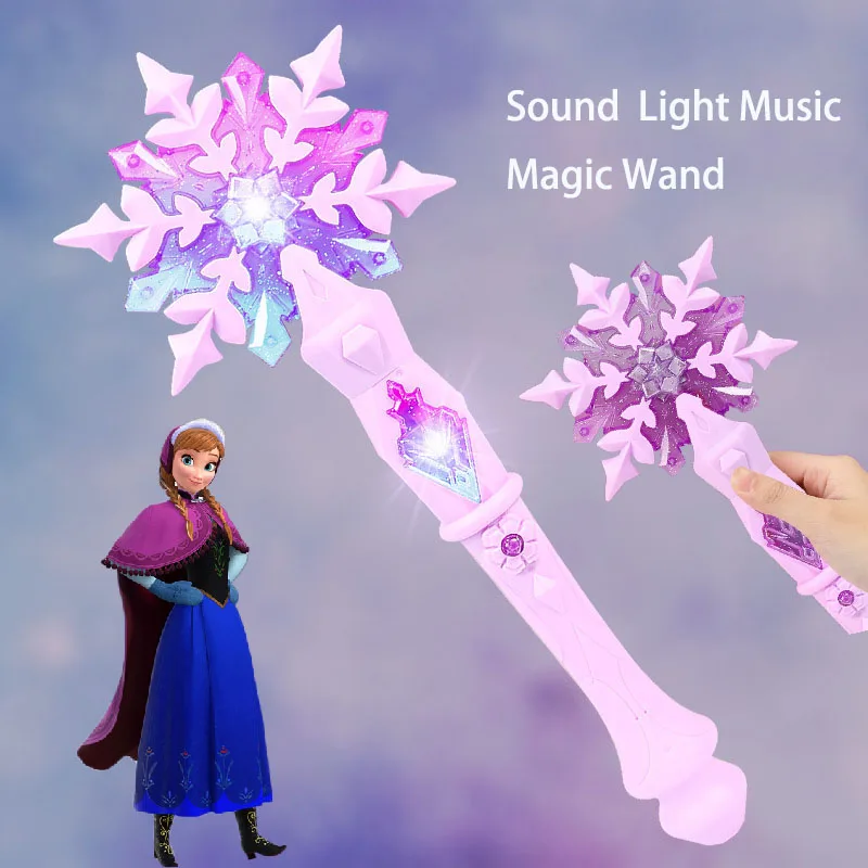 Anime Disney Frozen Princess Snowflake Glowing Magic Wand Glowing Sound Magic Toys Elsa Anna Dolls Cosplay Prop Girl Kids Gifts