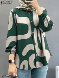 2025 Autumn Fashion Floral Printed Shirt ZANZEA Women O Neck Long Sleeve Blouse Muslim Abaya Casual Button Work Tops Mujer Femme