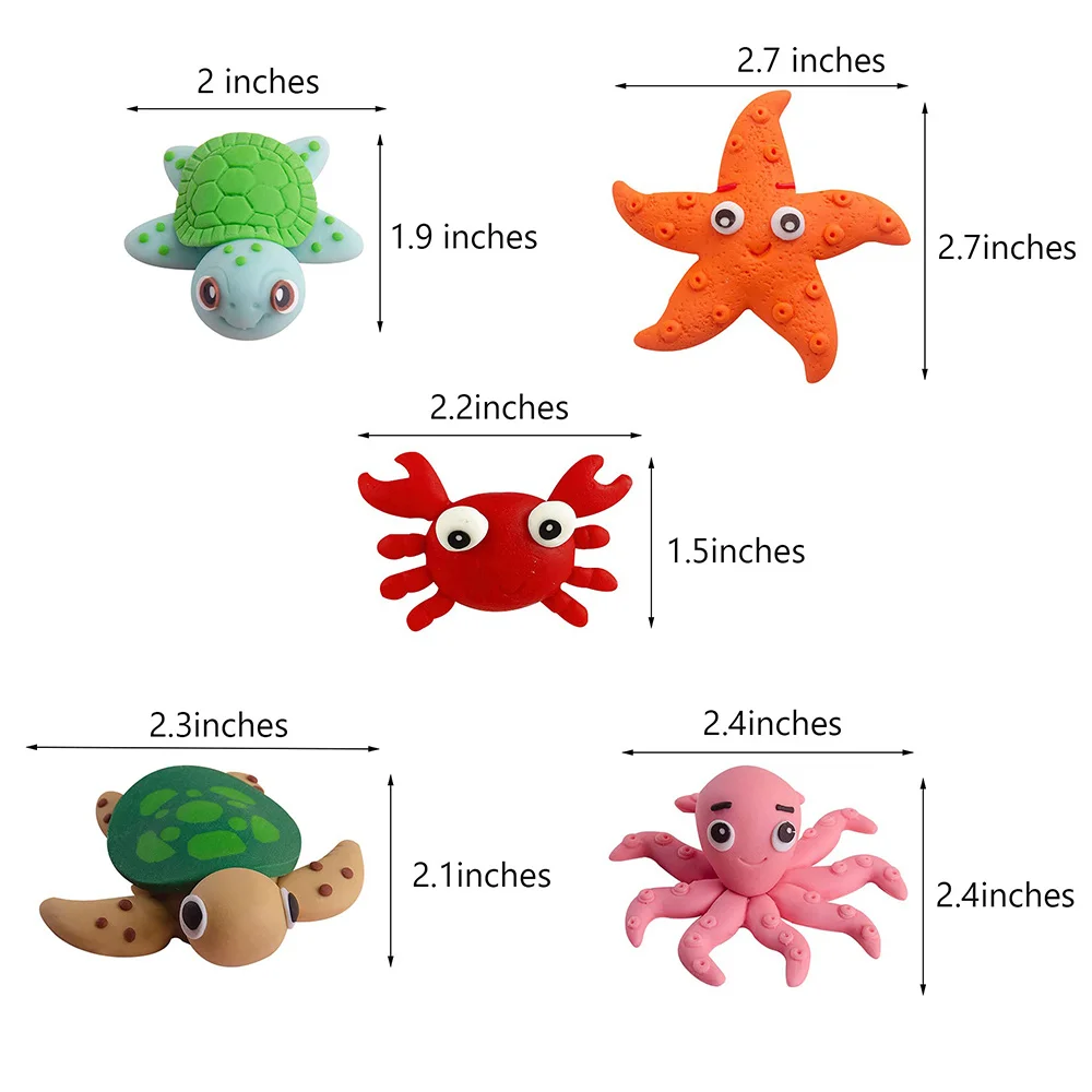 5Pcs Mermaid Birthday Party Supplies Sea Animals Cake Topper Decoration  Under The Sea Turtle Starfish Crab Octopus