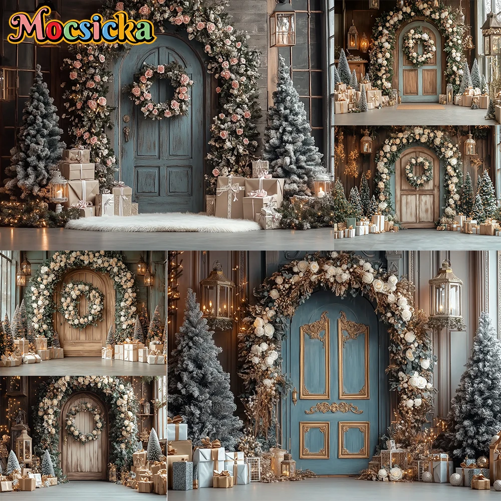 Mocsicka التصوير خلفية شجرة عيد الميلاد إكليل عيد الميلاد الديكور الأسرة عطلة صور خلفيات الصور للصور