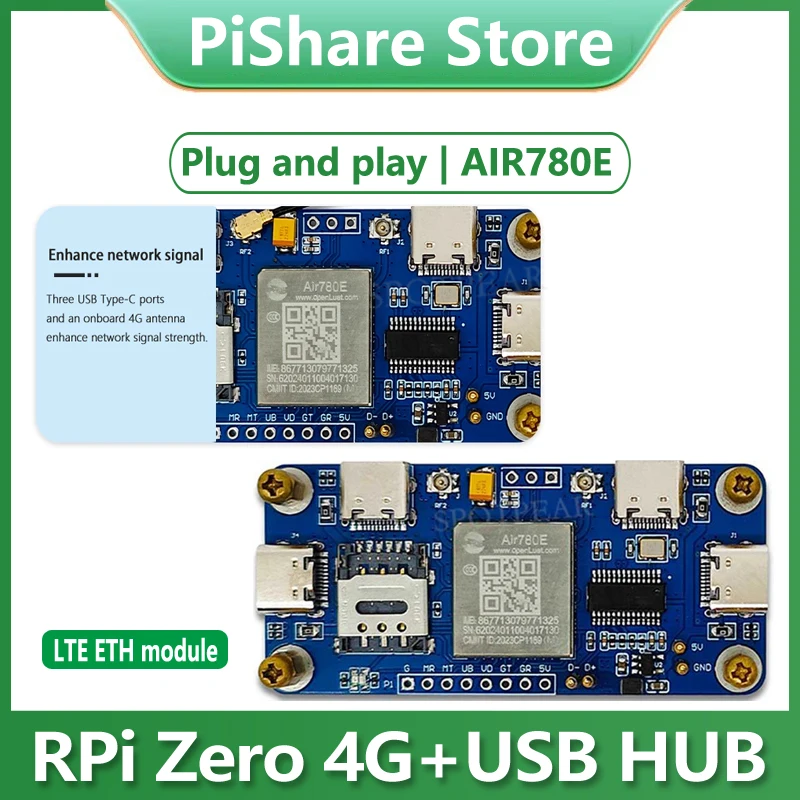 

Raspberry Pi Zero 4G CAT1 LTE USB HUB Air780e Expansion Board Networking Module LTE Ethernet