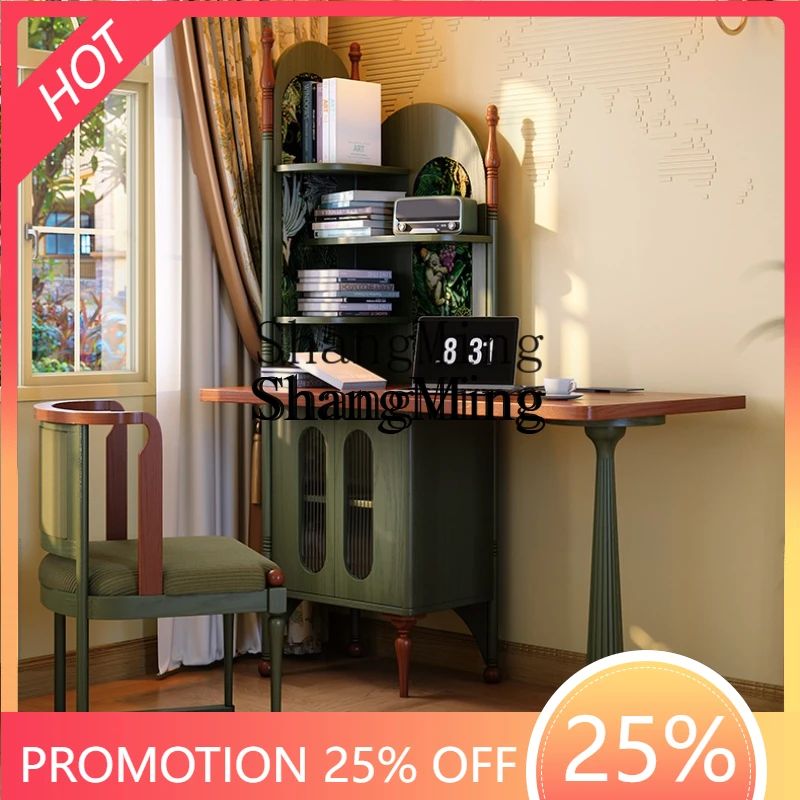 

CL wood small apartment bedroom retro corner desk bookcase integrated antique corner computer desk