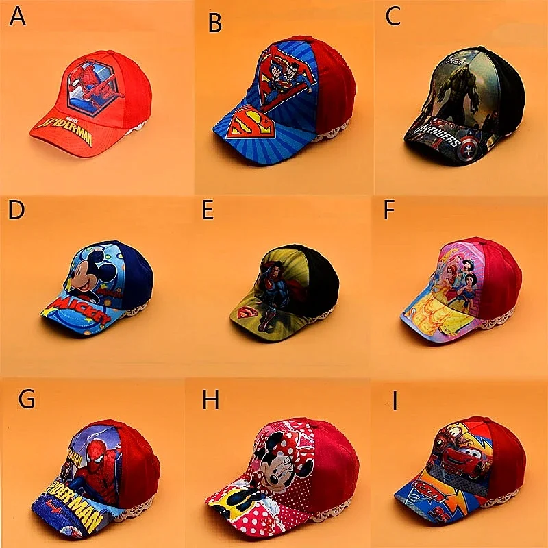 New Anime Disney Frozen Princess Mickey Minnie Mouse Kids Brand Hat Boy Girl Travel Spiderman Baby Caps Figure Gifts Toys 2-8Y