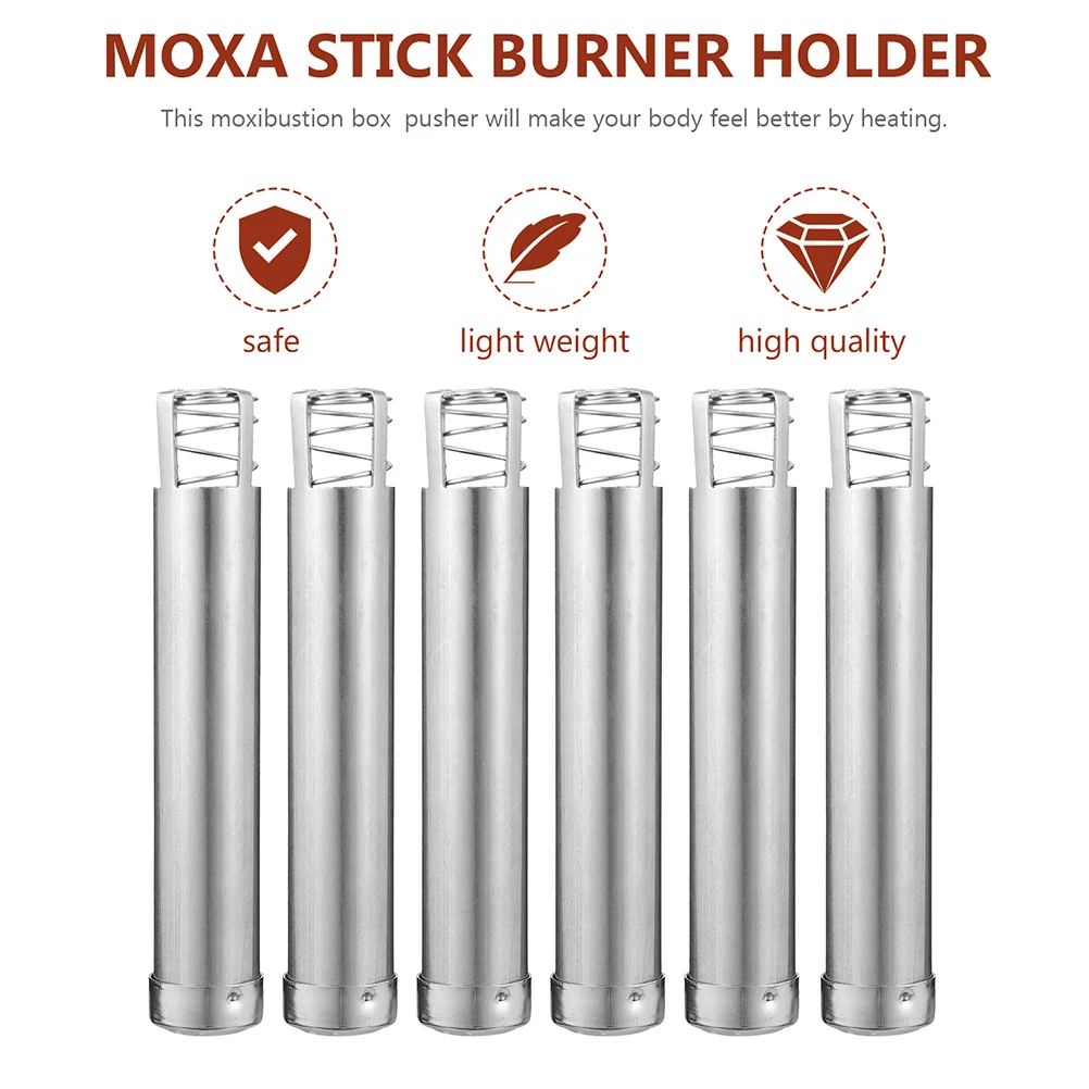 

6 Pcs Moxa Pusher Cone Holder Back Pain Tool Stainless Steel Heating Moxibustion Stick Tank for Tendonitis Burner