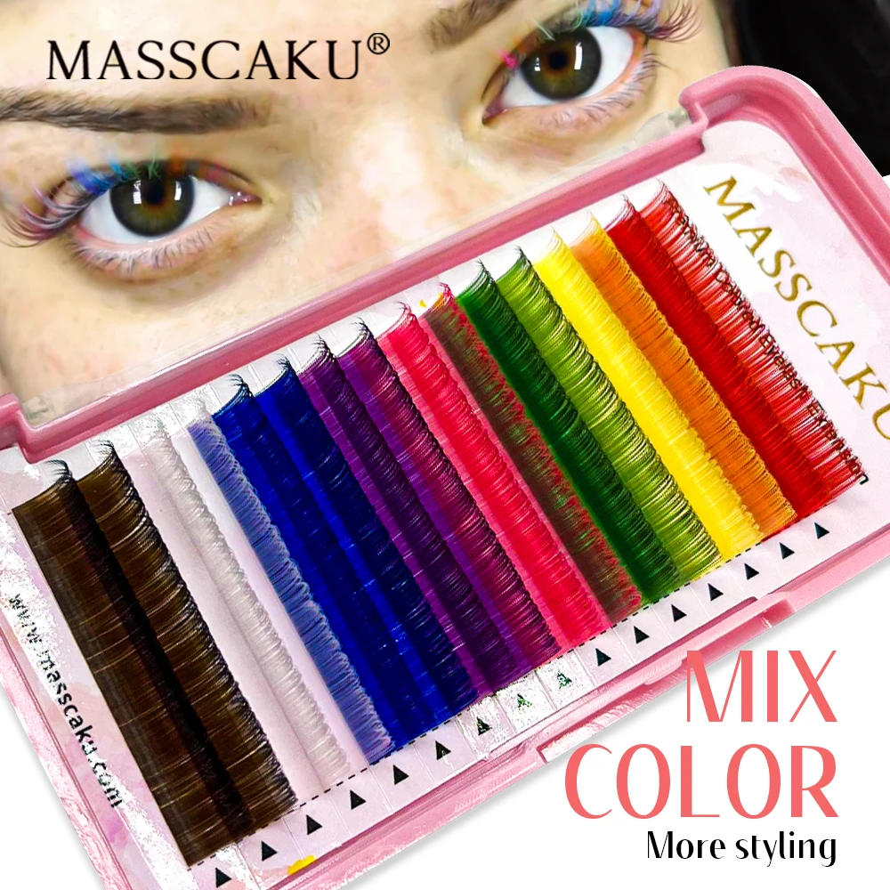 MASSCAKU 16 Rows Colorful Classical Eyelashes Individual False Eyelash Beauty High Quality Dark Matte Makeup Lashes Extension