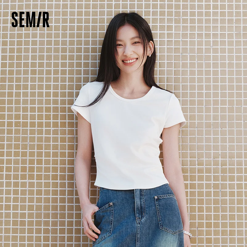 Semir تي شيرتات قصيرة الاكمام المرأة اقتصاص سليم صالح الكتف صالح تصميم 2025 جديد الصيف المطرزة تنوعا لملابس أنيقة #3