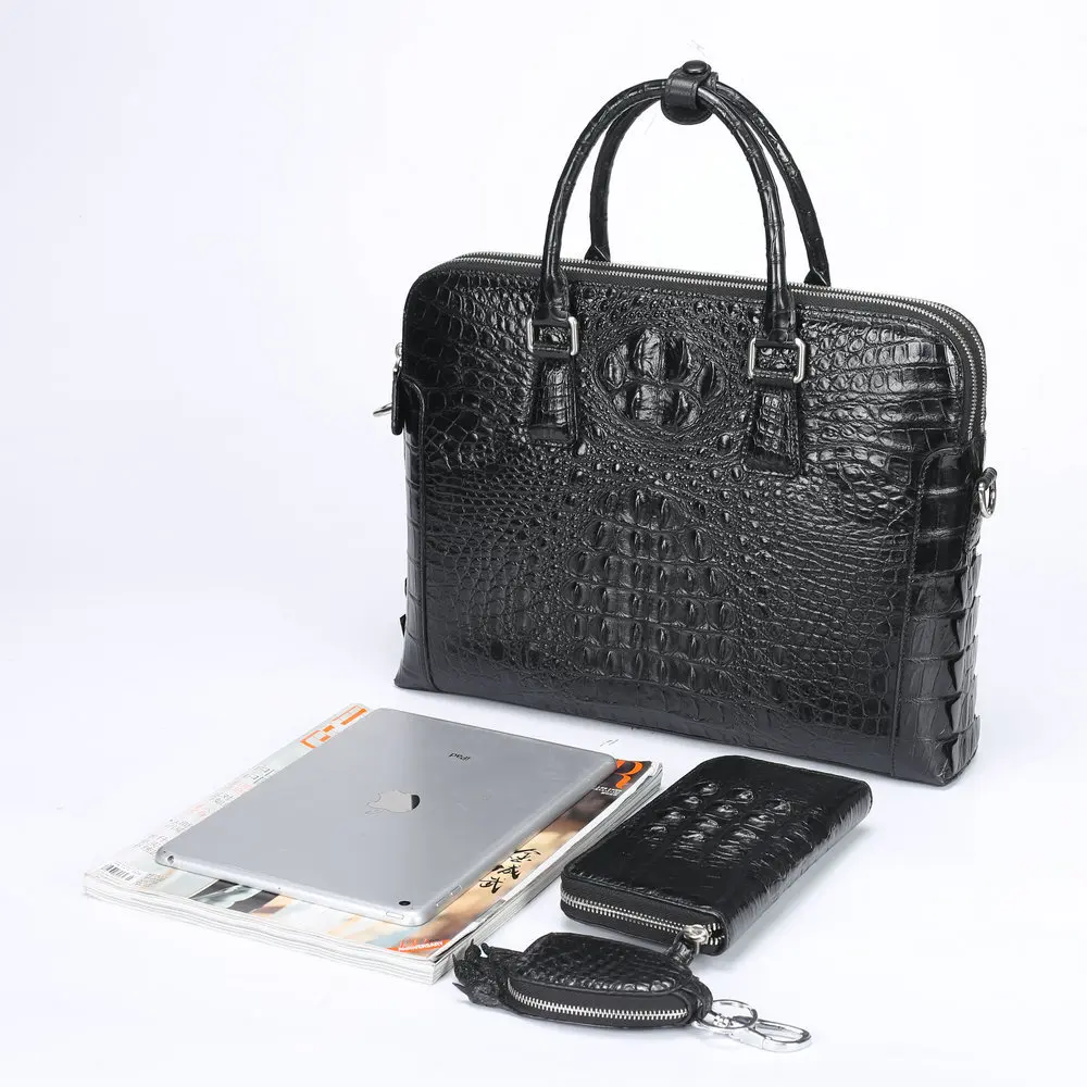 Fashionable Thai Crocodile Double Zipper Men's Business Bags Office Handbag Genuine Leather Briefcases Men's Portfolio Briefcase