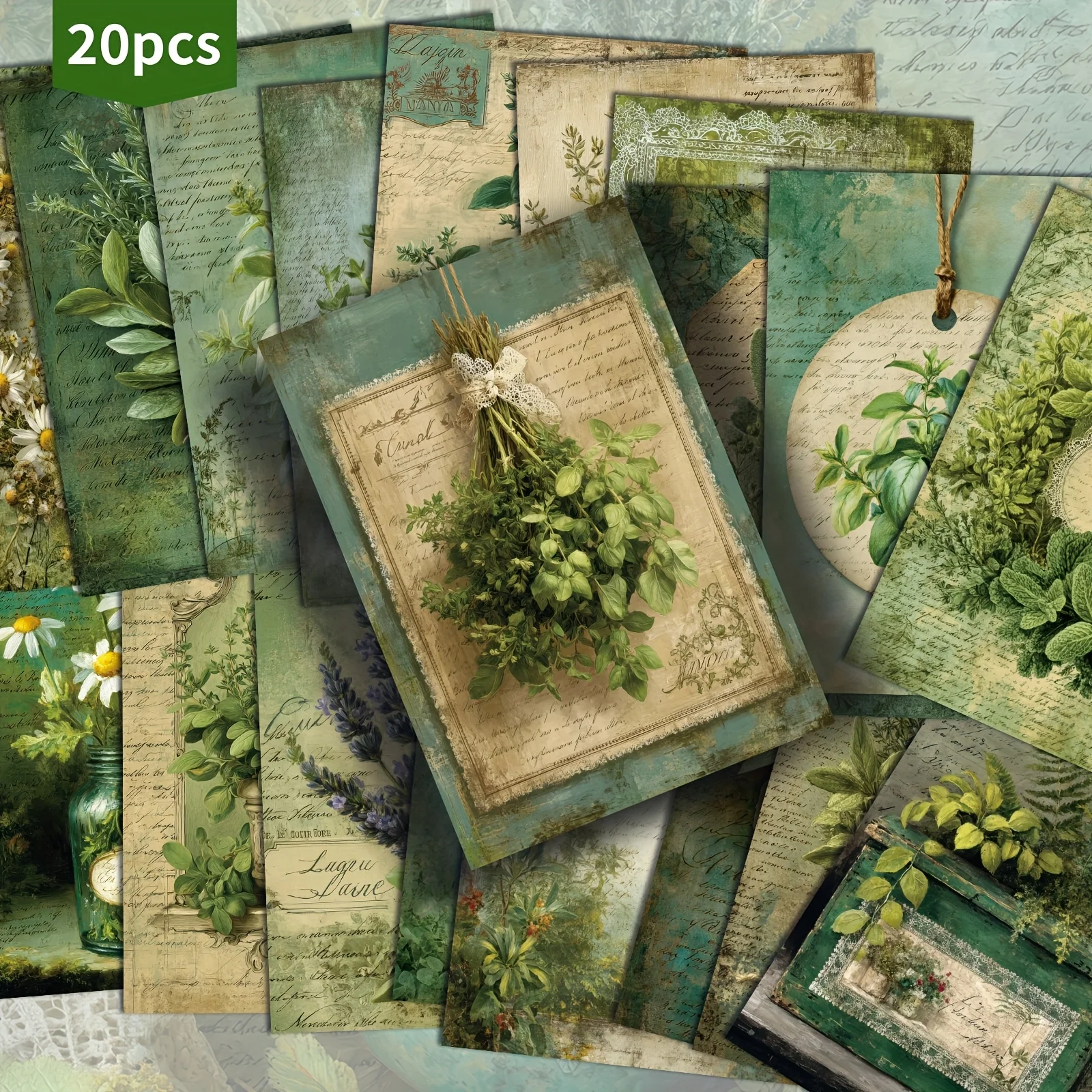 20PCS Retro Plant Herbal Mailing Card Set, Classic Girl Illustrations, Collected Decorative Art Cards, Suitable for Scrapbooks