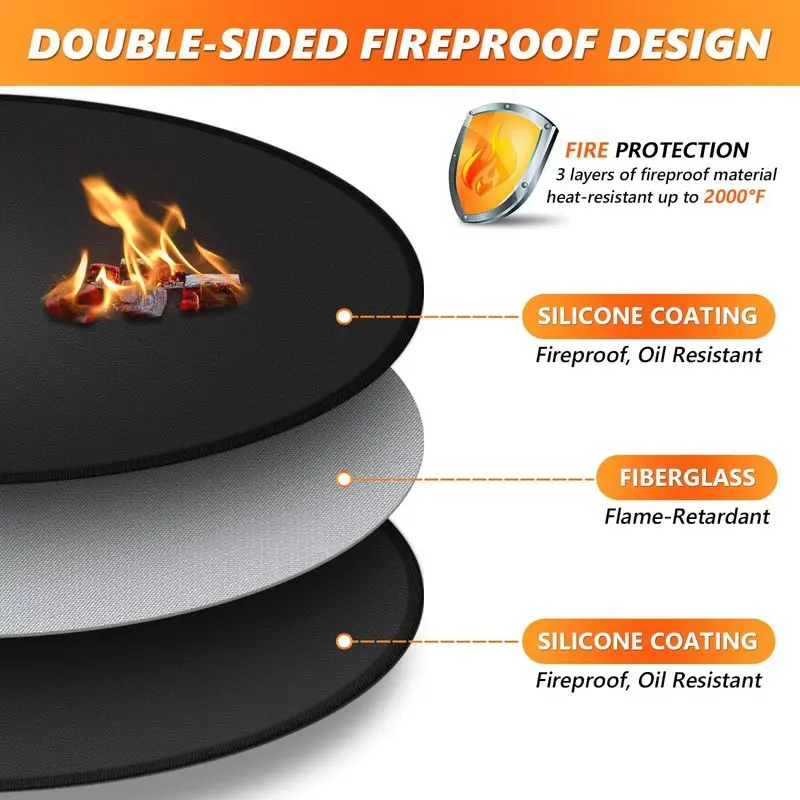 28cm Outdoor Silicone Heat Resistant Fire Mat, Non-Slip Reusable Heat Insulation Pad, Fireproof Protective Mat for Camping Stove
