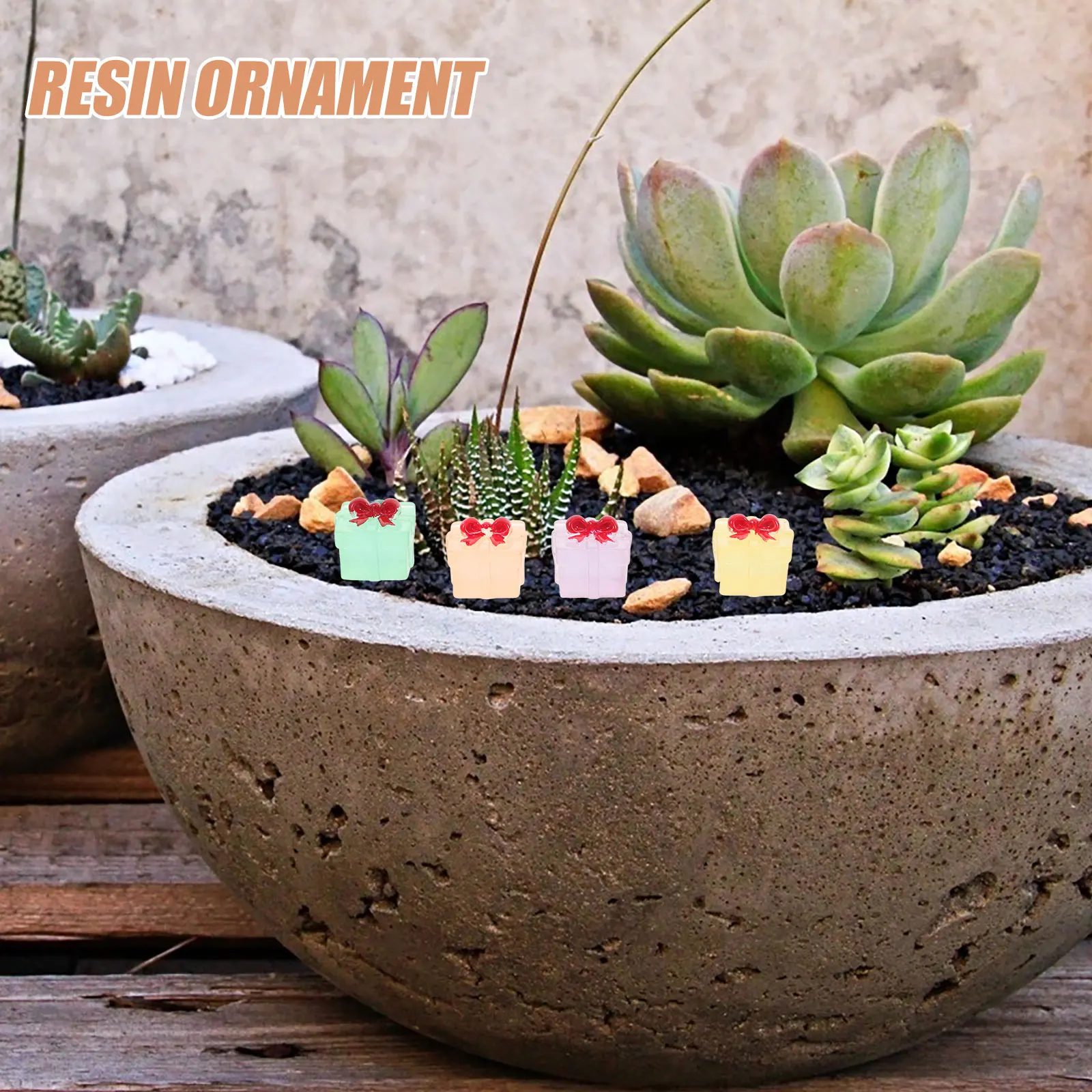 8 個暗闇で光るミニ樹脂ボックス小さなプレゼントの装飾品妖精の庭の装飾デスクトップアクセサリーミニ樹脂ボックス