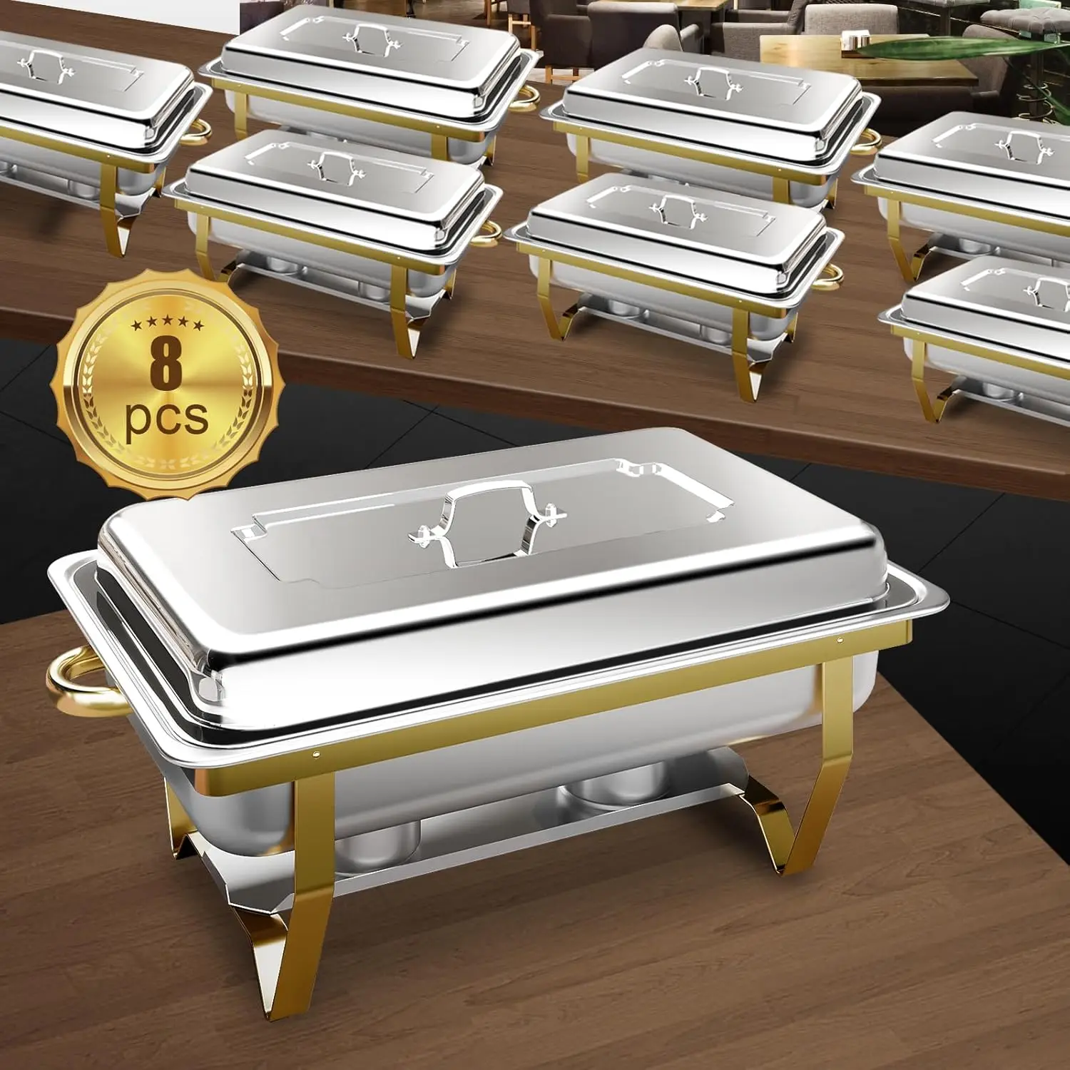 

8 Pack 8QT Chafing Dish Buffet Set, Rectangular Stainless Steel Buffet Warmer with Thick Frame for Catering Events Parties