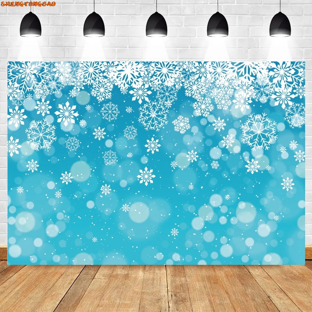 Winter Sneeuwvlok Ijsblauwe Achtergrond Baby Douche Kids Verjaardagsfeestje Familieportret Bruiloft Fotografie Achtergrond Decor