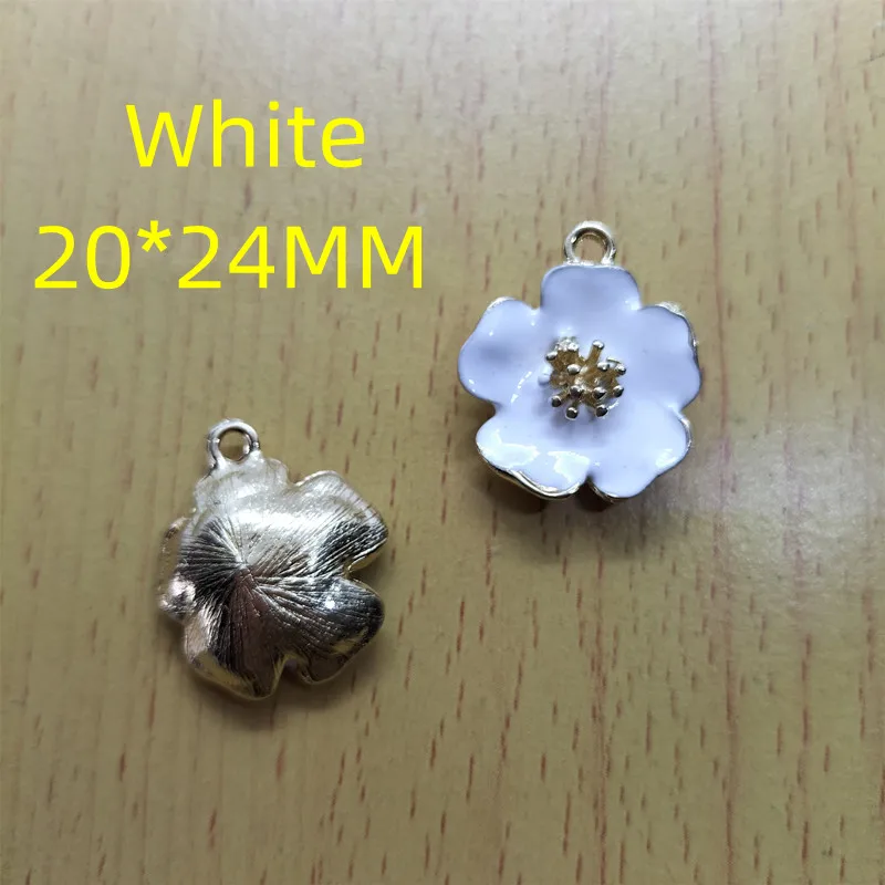 10pcs Hibiscus Enamel Charm Gold Five Petal Flower Charm Pendant Bracelet DIY Earring Necklace Key Chain Jewelry Accessories