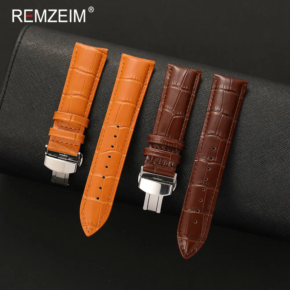 Bamboo Joint Pattern Leather Watchband 18mm 19mm 20mm 21mm 22mm 24mm Business Replacement Watch Strap with Butterfly Clasp