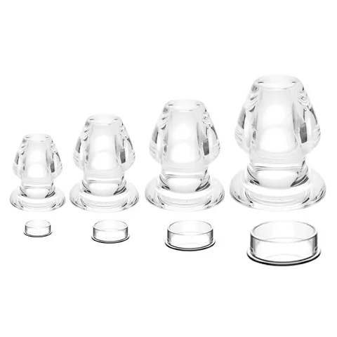 Clear TPE Hollow Anal Plug Set with Caps - Transparent Tunnel Butt Plug for Gape Training And Prostate Play