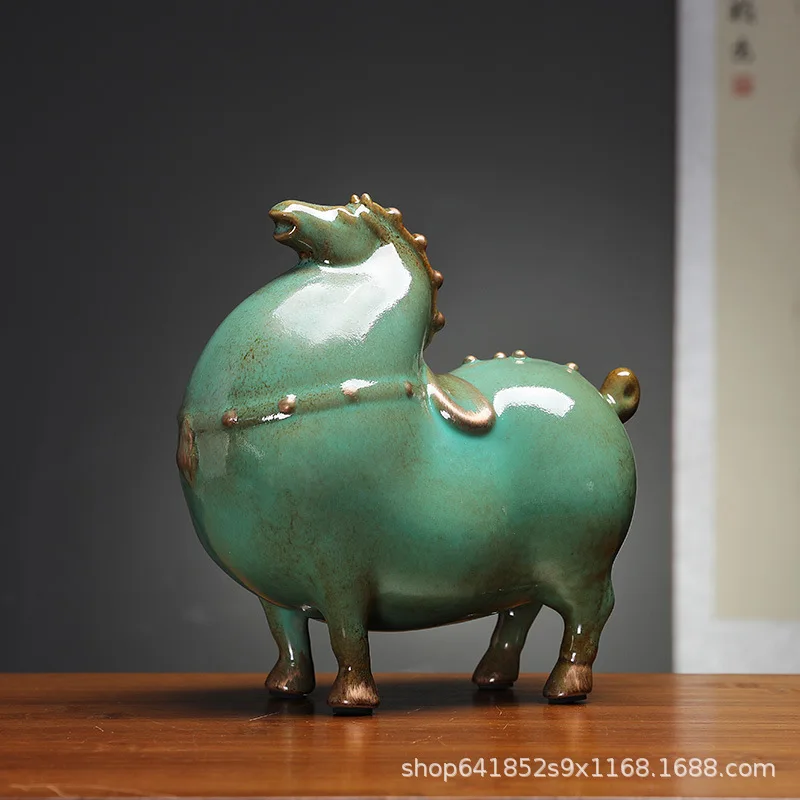 Home Decor Chinese Style Green Horse Ornament Lucky Tang Horse Office Living Room Decoration Desktop Decoration Ceramic Crafts