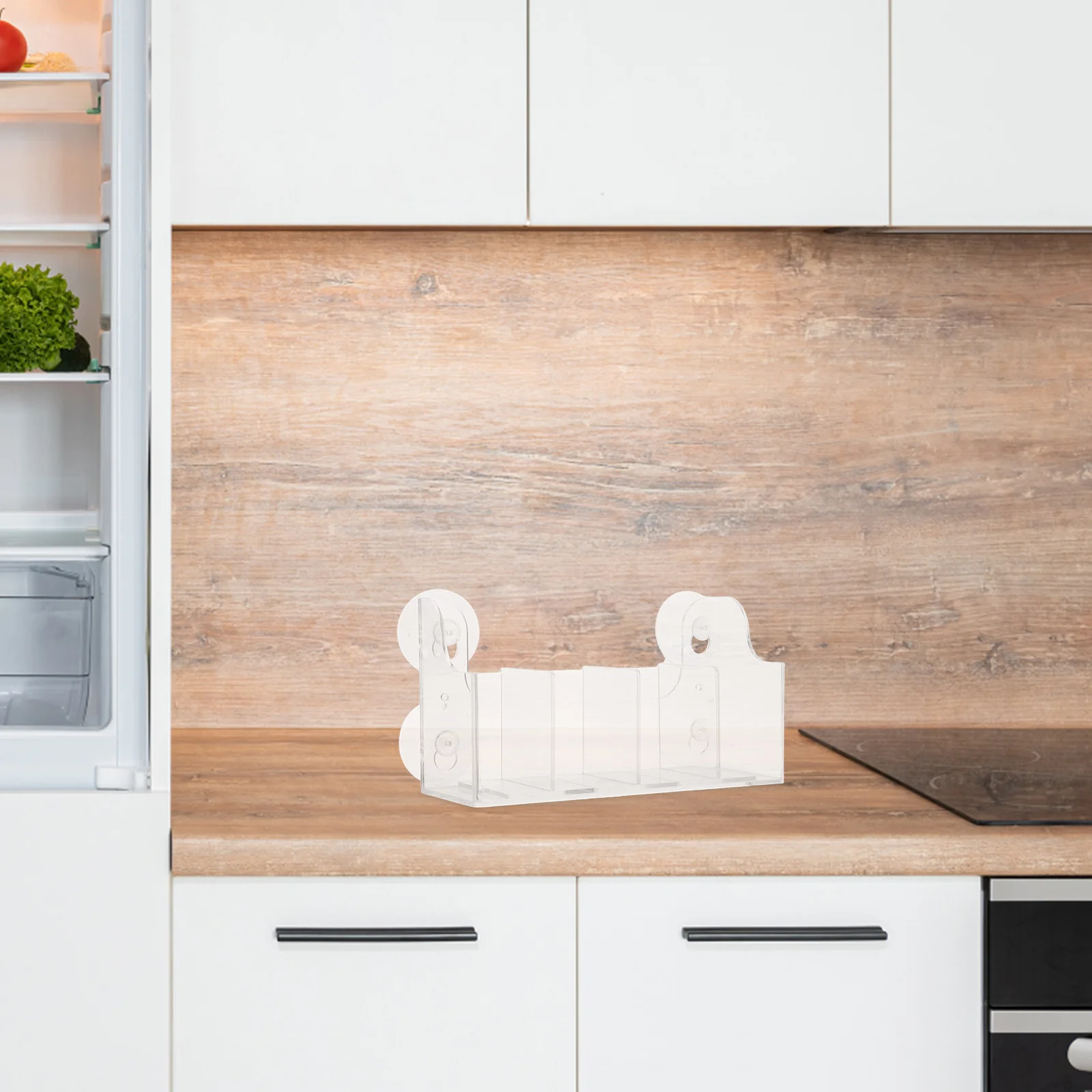 

Divided Drink Organizer 4 Compartment Removable Chocolate Shelf Suction Cup Mounted Beverage Holder Fridge Door Storage Rack