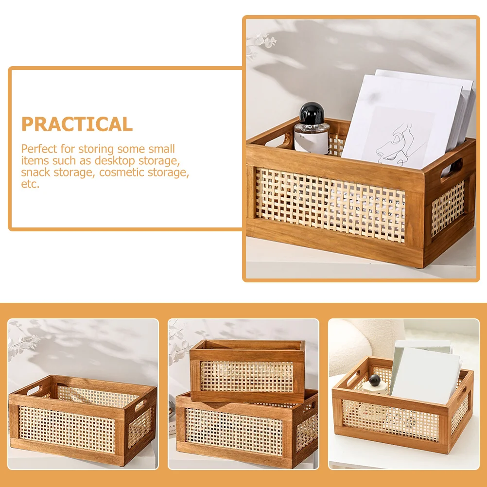 

Stylish Bamboo Wood Storage Basket Handmade Woven Container for Desktop Snack Organizer Home Room Decorative Bin