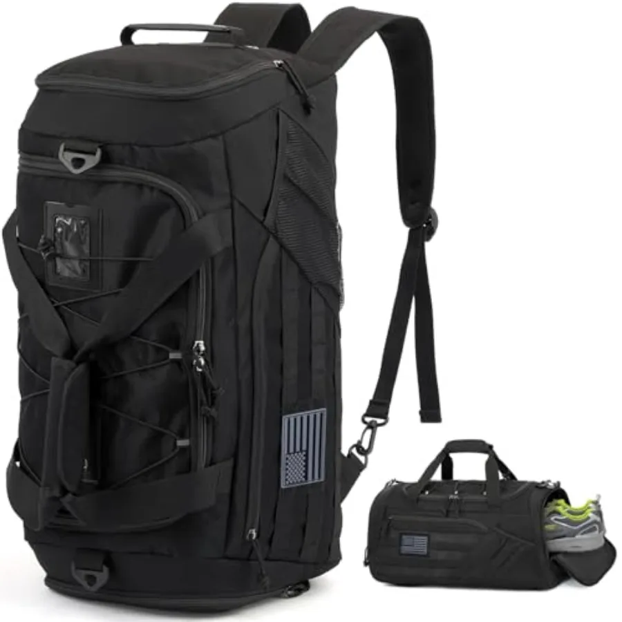 3-in-1 Tactical Travel Duffle Bag Backpack Gym Bags Men 45L Military Sports Duffel Bag with Shoe Compartment and Wet Pocket Mul