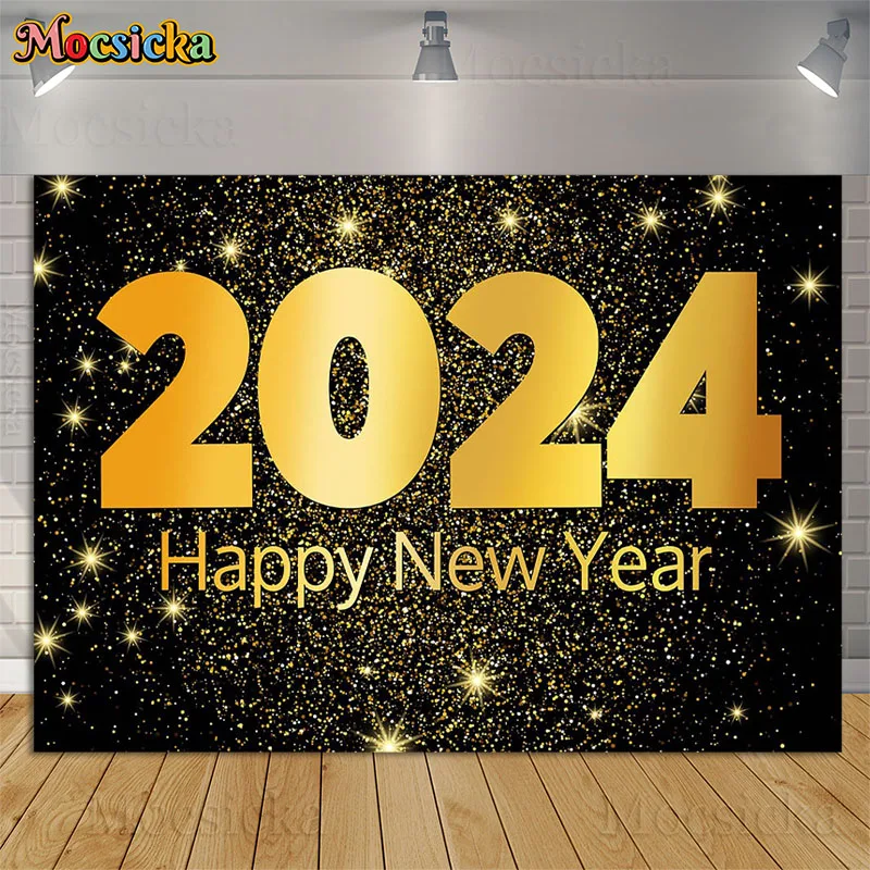 

Happy New Year Backdrops Photography For 2024 Luxurious Numbers Eve Celebration Party Banner Photo Background Child Family Shoot