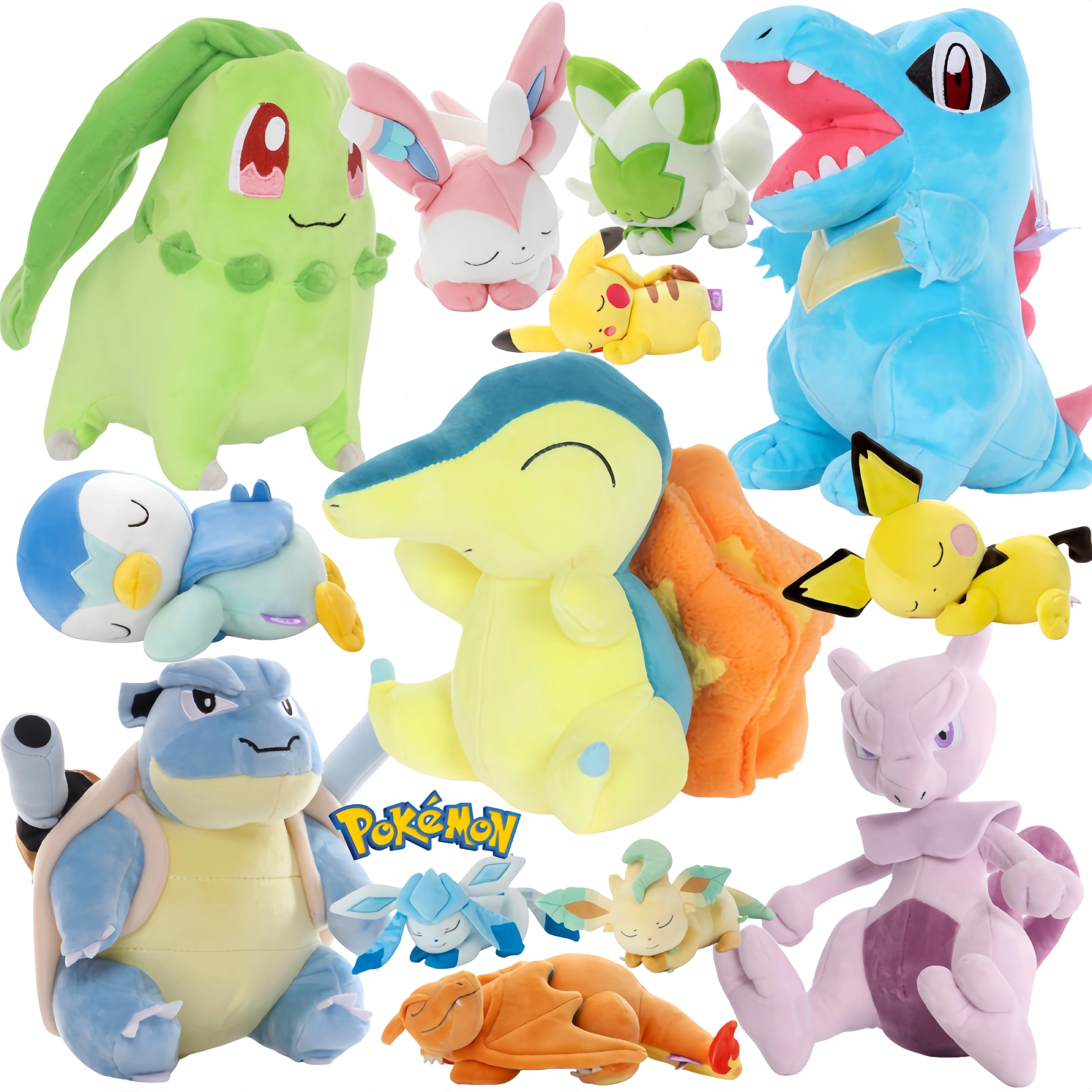 

Pokemon Pikachu Chikorita Totodile Cyndaquil Peluche Sleeping Series Sylveon Glaceon Leafeon Gengar плюшевые мягкие игрушки подарок ребенку