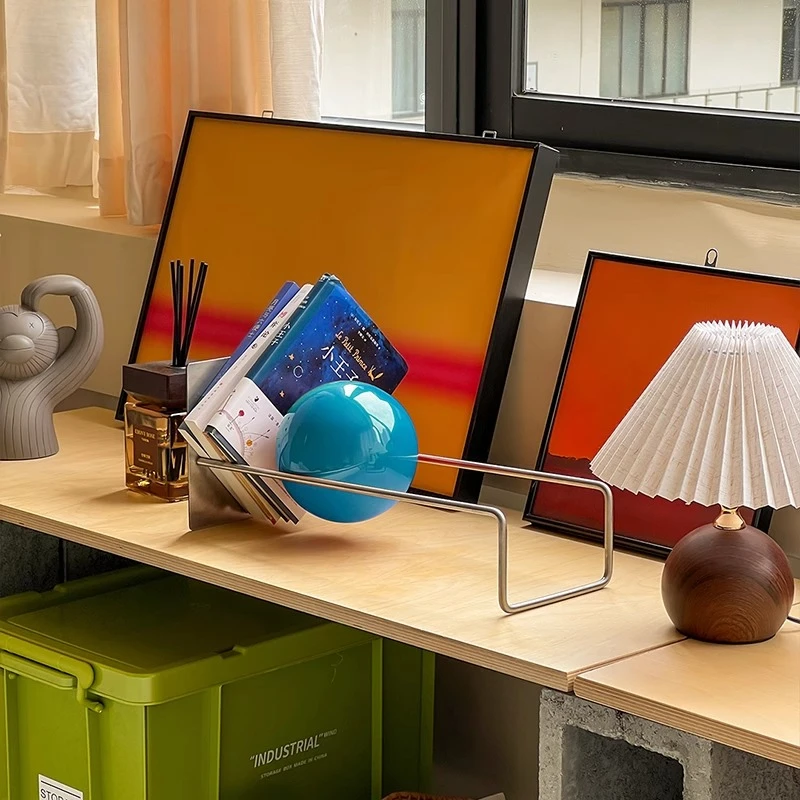 الإبداعية الجاذبية الكرة حامل الكتب منتصف القرن باوهاوس ديكور المنظم الجدة سطح المكتب حامل المجلات شيك رف صحف المكتب #4