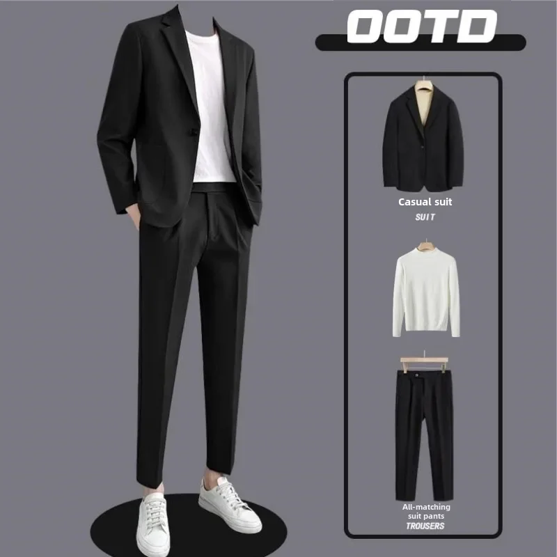 2024 Spring Summer Korean Style Loose Fit Suit Casual Western Style Clothes For Men Black Jacket