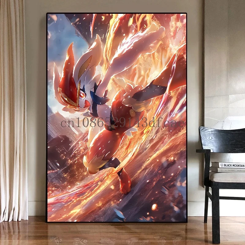 Classic Pokemon HD Canvas Painting Anime Figures Scorbunny Poster Print Watercolor Wall Art Picture Modern Home Decor Kids Gifts