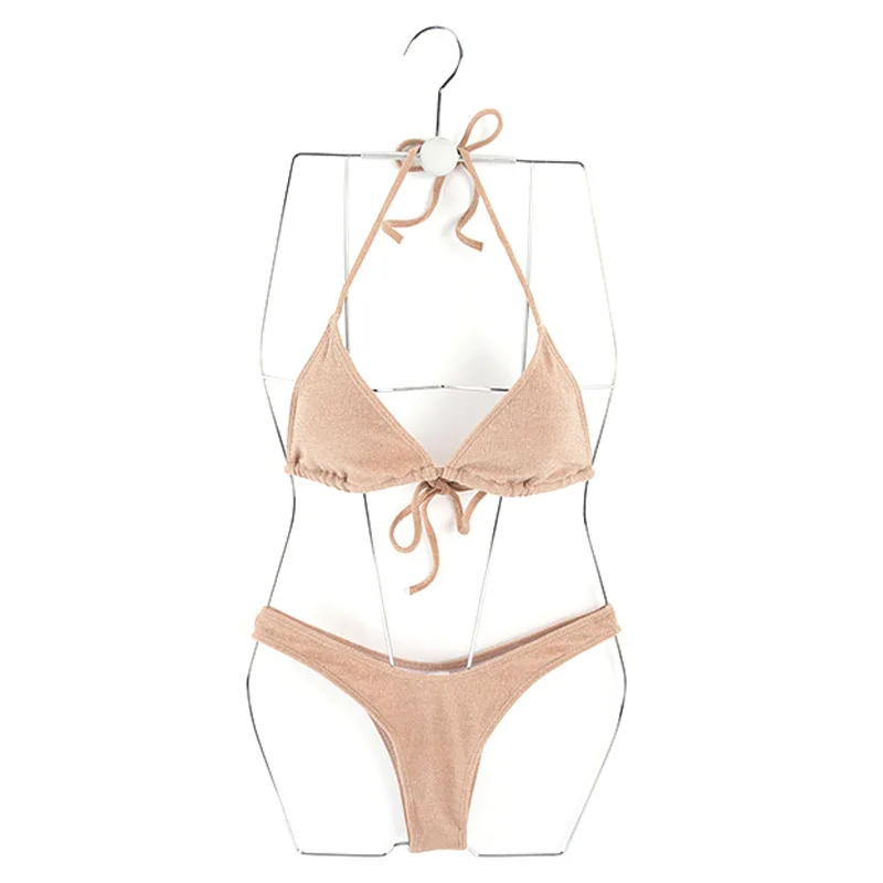 Nieuwe Sexy Nude Thong Bikini 'S Tweedelige Badpak Vrouwen Badkleding Halter Strandkleding Zwemkleding Badpakken Koreaanse Bikini Set Zwembad 2024