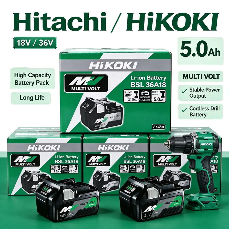 Hitachi HiKOKI ‑BSL36B18 18V‑36V 5Ah Lithium ion Battery,Rotary Hammer Drill Fit,LED Indicator,Stable Idle Performance Battery