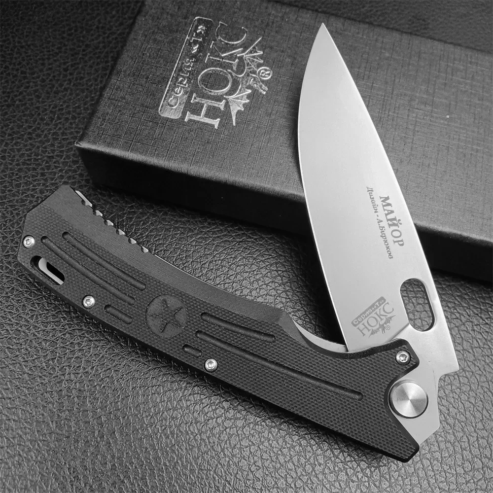 

HOKC Five-Star Folding Knife D2 Blade G10 Handle Tactical Knife Outdoor EDC Pocket Knife Survival Hunting Cutting Camping Tool