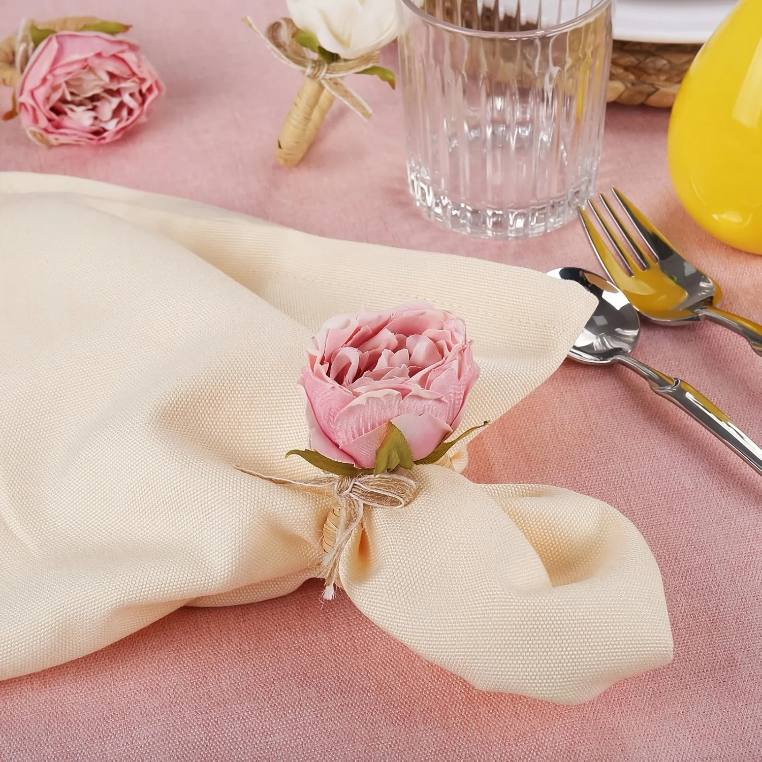 Pink Peony Flower Napkin Ring Handmade Simulation Flower Wedding Banquet Festival Table Decoration Napkin Buckle