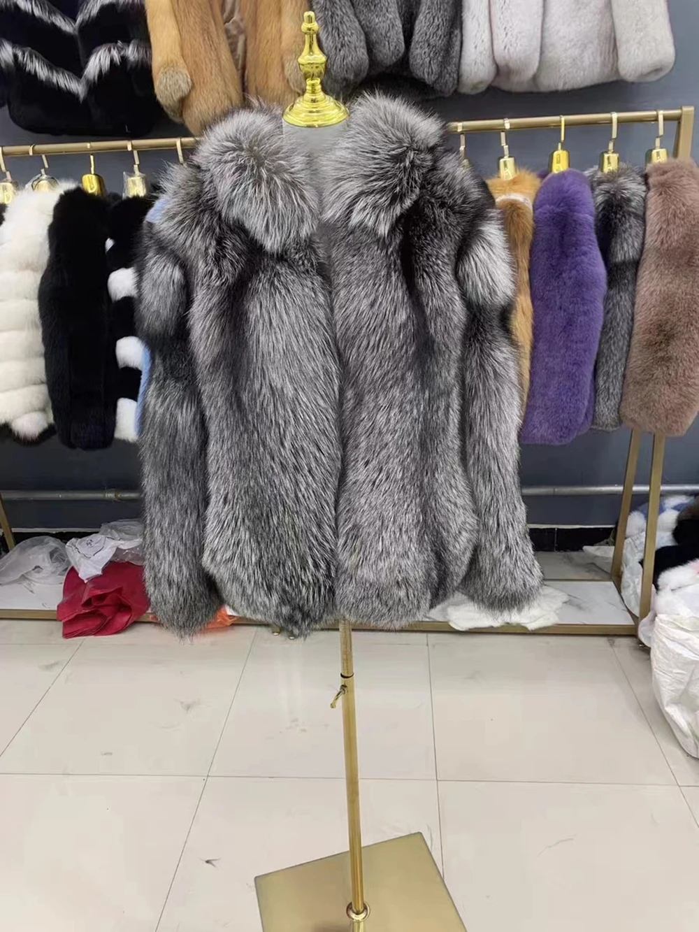 Hooded Fox Fur Coat for Women, Plus Size, Long Sleeves, Female Natural Thick Silver Fox Fur Jacket with Hood, Winter