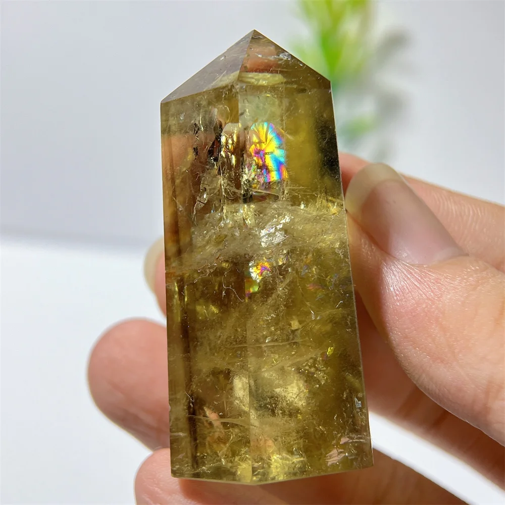 Citrine Tower Clear Quartz Rainbow Gemstone Point Natural Crystal Wand Minerals Healing Reiki Stone Home Decoration Energy