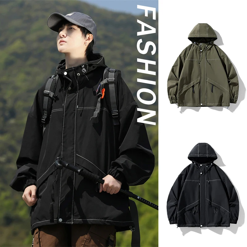 New Spring Autumn Casual Windproof Jacket Men Hiking Trekking Jacket Outdoor Warm Camping Windproof Coats Hooded Loose Jackets