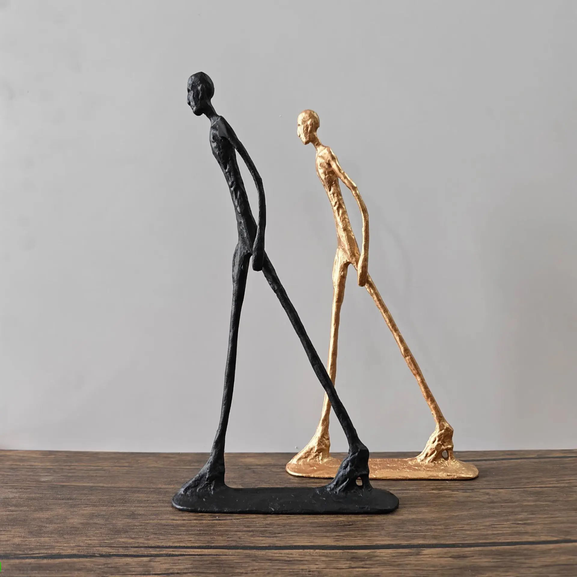 Vilead Abstract Walking Figure Sculpture Art Statue Cast Iron Gold Black Modern Nordic Decor Minimalist Office Home Living Room