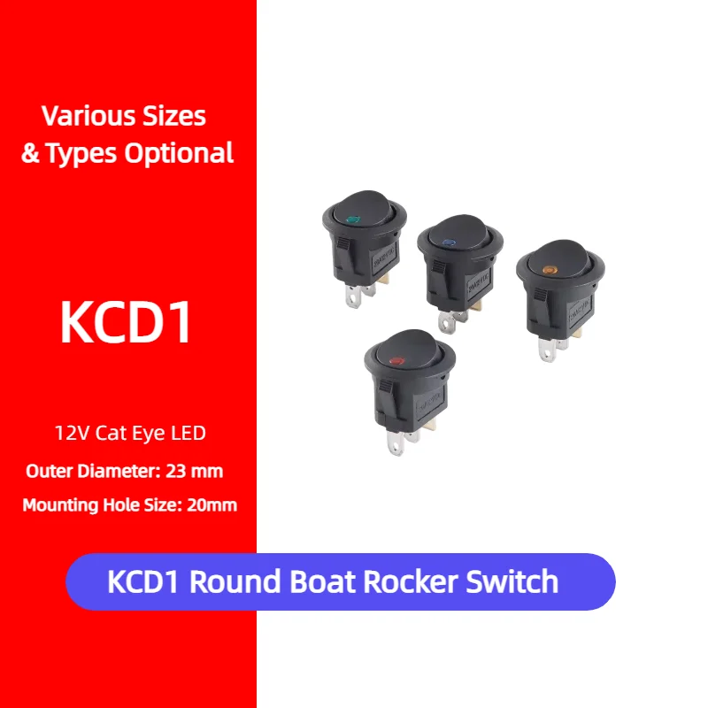 

KCD1 Boat Rocker Switch 3 Pin 2 Pos 20A 12V Cat Eye LED Silver Contact Power Push Button Car Marine RV Boat Accessory