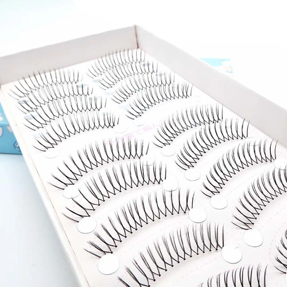 10 Pairs Korean Fake Eyelashes Thin Transparent Stem Eyelashes Natural Simulation U-shaped Handmade Lashes Beginner Makeup Tools