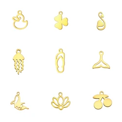 EUEAVAN 5pcs Stainless Steel Charms for Jewelry Making Slipper Flip Flops Fish Tail Lotus Charm Pendant DIY Necklace Accessories