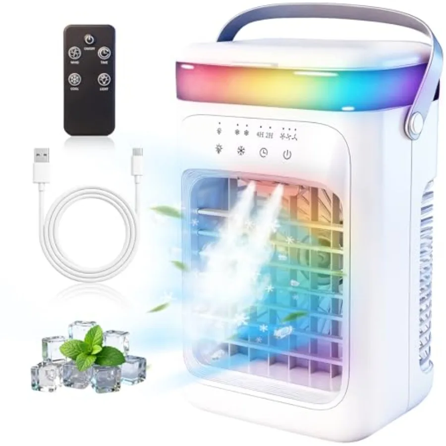 

Bedroom office car use portable air conditioner, evaporative cooler material, white color, 4-in-1 function with 30dB low noise