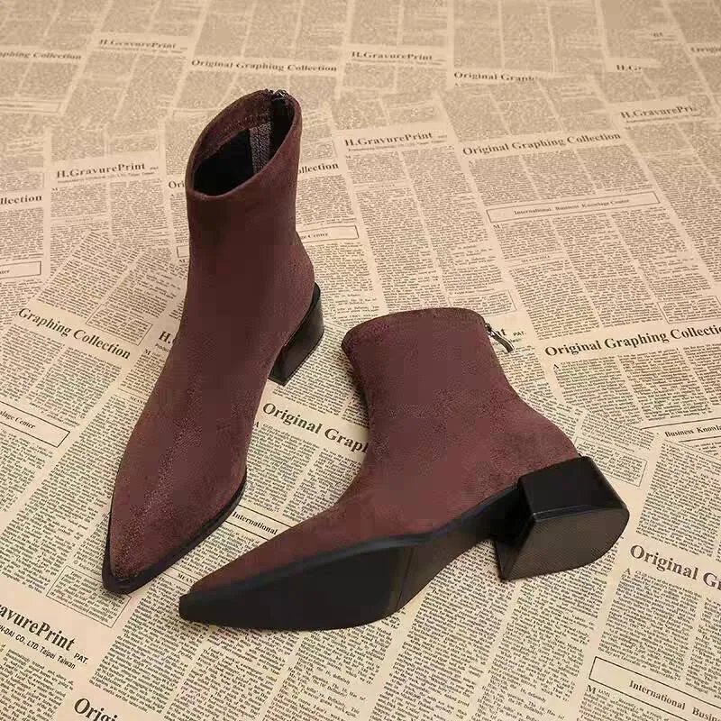 New Low Heel Women Mordern Ankle Boots Fashion Pointed Toe Party Dress Shoes Female Vintage Slim Short Booties view 2