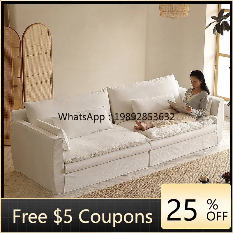 

LYY Simple Modern Sofa Living Room Detachable Washable White Cream Style Sofa Down Cotton Linen Sofa