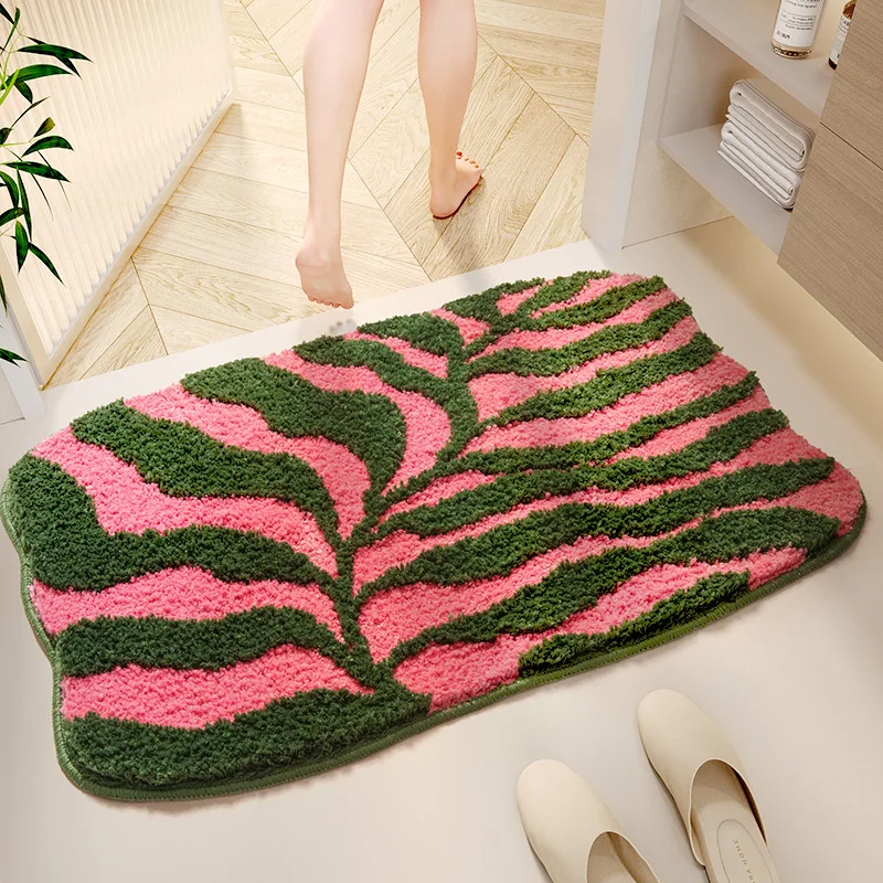 Creative Colorful Plant-tufted Bath Mat, Water-absorbent and Quick-drying, Thickened Microfiber Bathroom Rug, TPR Anti-slip