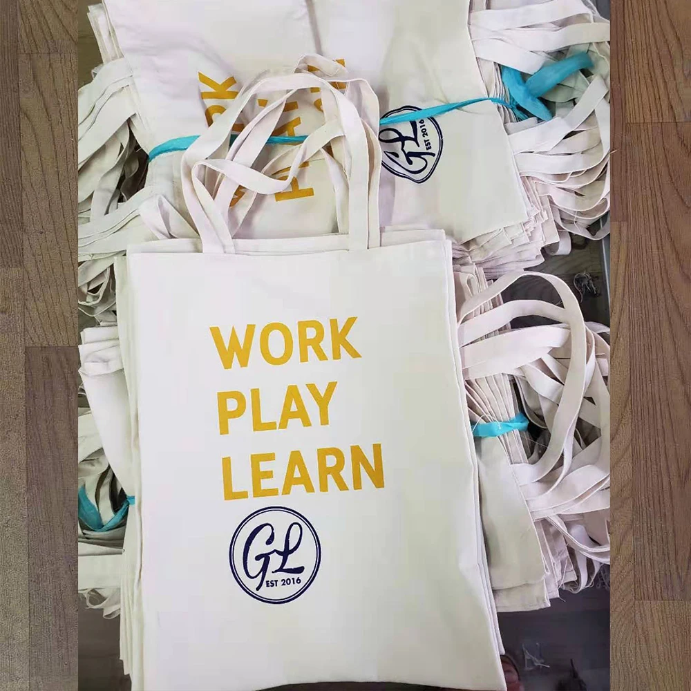 200 pcs Custom With Your Logo Cotton Tote Bags Personalized Bulk Pack Reusable Grocery Bag Shopping Bags Promotional Item