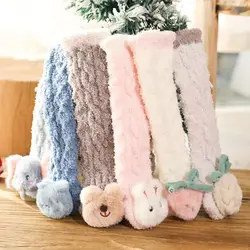 3D Baby Winter Fluffy Slipper Socks Cute Knee High Socks Infants Toddlers Stockings Boy Girls Fleece Warm Sock