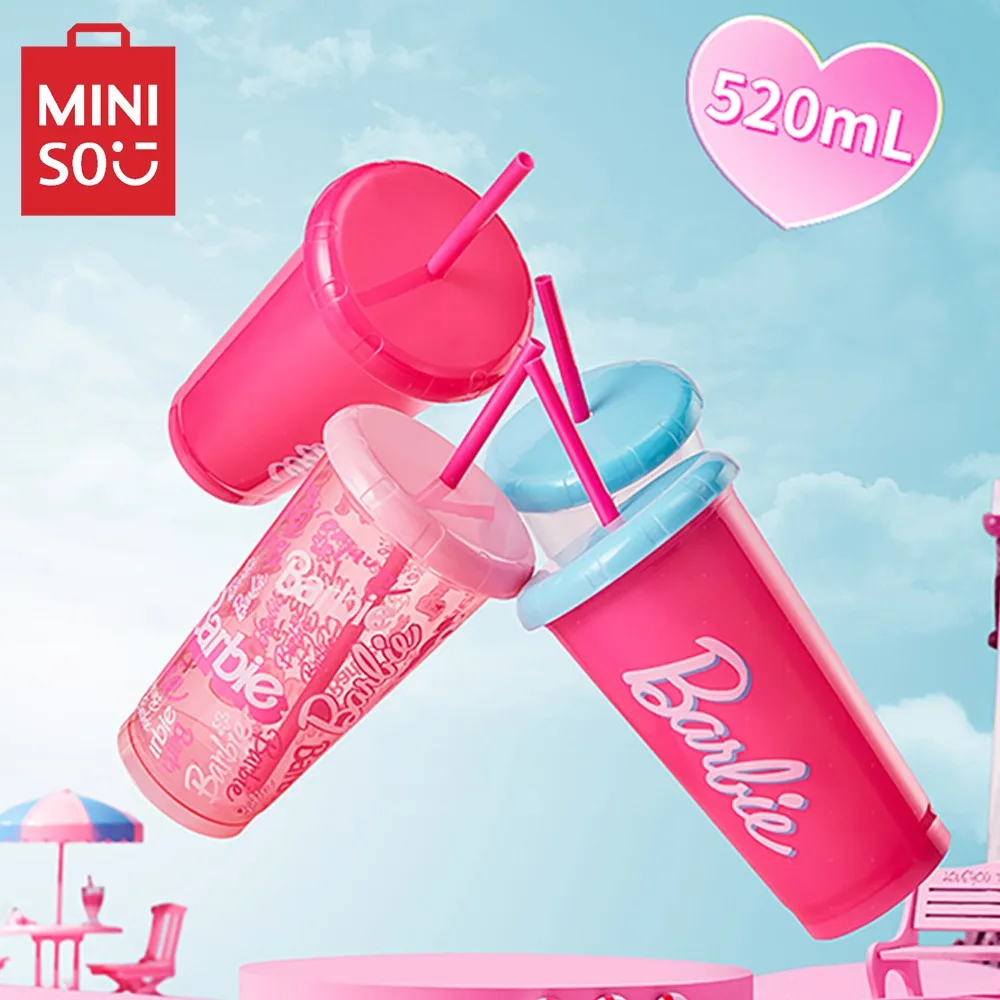 Miniso Barbie 65Th Anniversary Series Straw Cup 4Pcs Cartoon Cute Large Capacity Juice Coffee Milk Cup Water Cups 520Ml