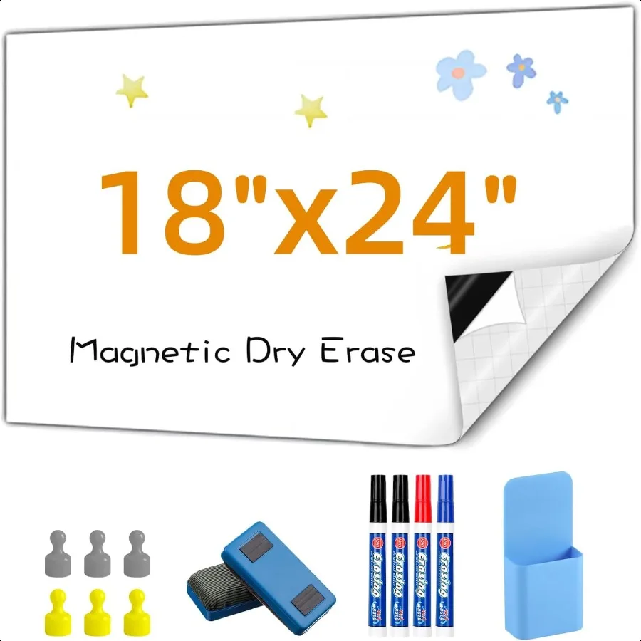 

Magnetic Whiteboard Contact Paper 18" x 24" Stick on Magnetic Dry Erase White Board Sticker on Wall Easy to Write for Drawing S