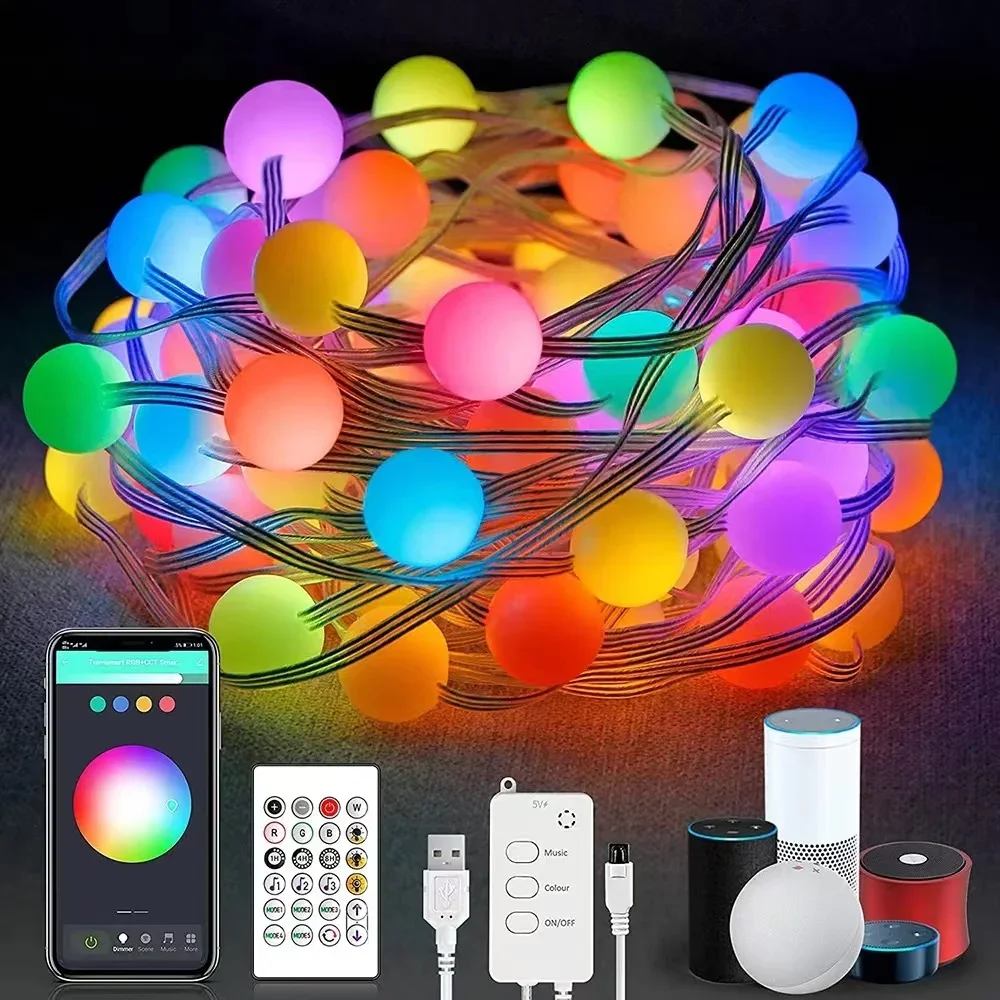 Tuya WiFi Globe Fairy Lights Outdoor RGB Garland Festoon LED String Lights Party Garden Wedding Decor Supprot Alexa Google Voice