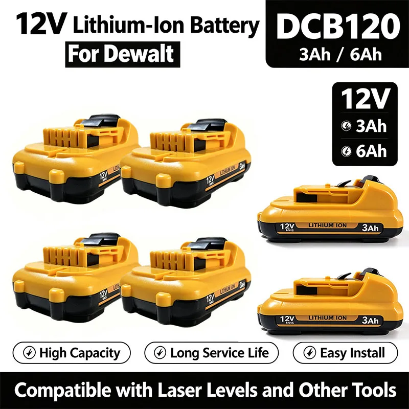 Hot‑Selling 2026 New Durable Replacement Battery For DEWALT DCB120 12V 3.0‑6.0Ah Compatible DCB123 For Self‑Leveling Laser Tool