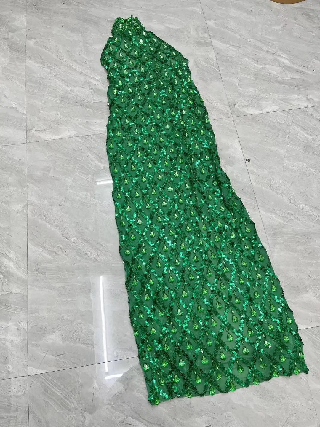 Sparkly Green Sequins Sleeveless Birthday Dresses Women Shiny Evening Celebrate Outfit Stretch Mesh Diamonds Dress Shaokaojia